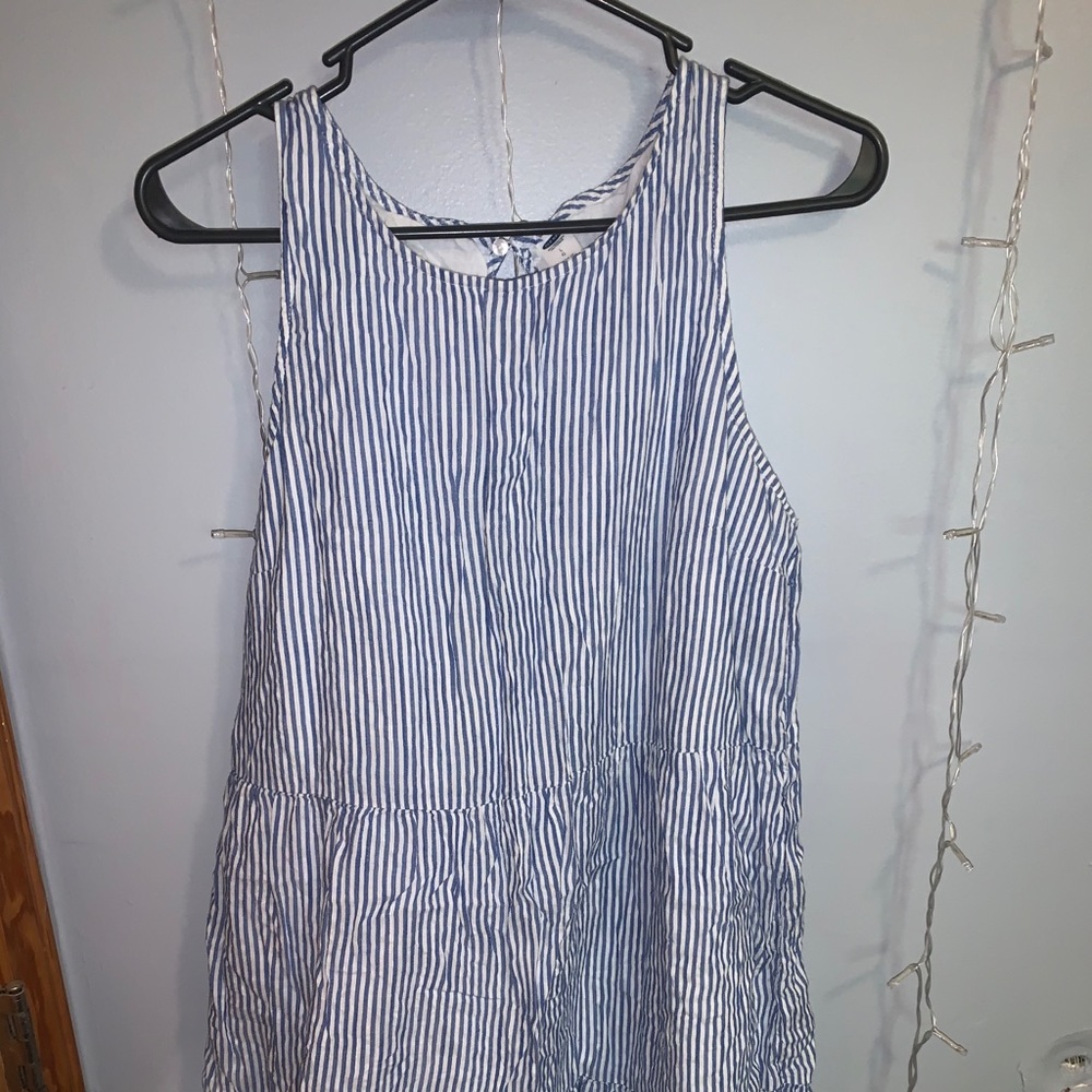 blue and white striped dress